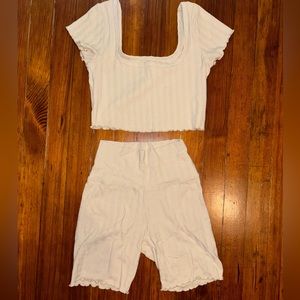 Aerie/Offline Ribbed Ribbon Tan Set, size small